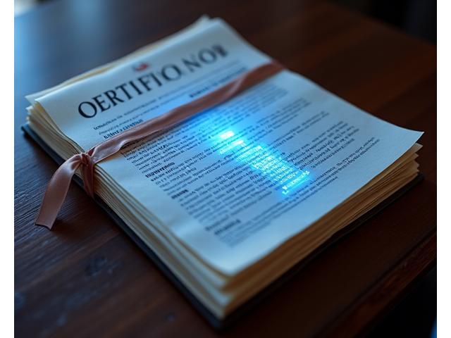 Stack of secure documents with blockchain symbols