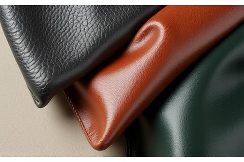 Textured samples of exotic designer leathers in sophisticated colors, suitable for luxury tech.